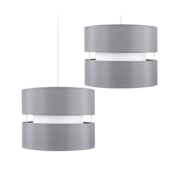 Pair of - Modern 2 Tier Cylinder Ceiling Pendant Light Shades in Grey