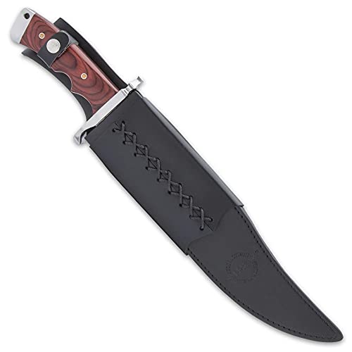Gil Hibben Bloodwood Magnum Bowie Knife and Leather Belt Sheath - 3Cr13 Stainless Steel Blade, Bloodwood Handle, Mosaic Pins, Stainless Steel Pommel and Guard, Use for Hunting - Length 18 1/4”