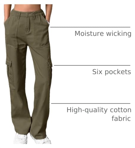 Image of Lepunuo Cargo Pants for Women High Waisted Casual Pants Baggy Stretchy Wide Leg Y2K Streetwear with 6 Pockets
