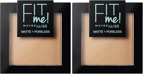MAYBELLINE New York Fit Me, Polvos Compactos Matificantes y Sin Brillos, Tono 220 Natural Beige, 30 ml (Paquete de 2)