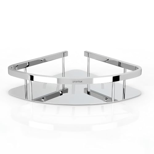 Image of Plantex Bathroom Corner Shelf for Wall Mount /304 Grade Stainless Steel Corner Shelf for Bathroom with Railings /Bathroom Accessories - Pack of 2 (9x9 inches, Chrome)