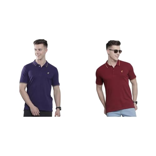 Image of The Indian Garage Co Men Slim Fit Solid Polo Neck Half Sleeves Tshirt