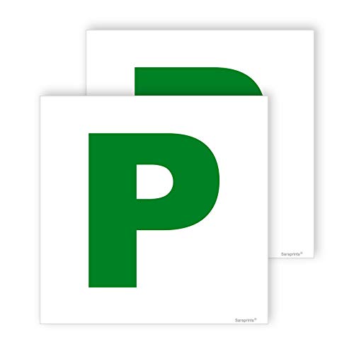 Pack of 2 P Plates Stickers Self Adhesive (180 x 180 mm) P Sign for New Driver Waterproof P Sticker for New Driver Pass Plates for Car Sara Prints