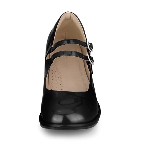 Allegra K Women's Square Toe Ankle Strap Block Heels Mary Janes Pumps Shoes3