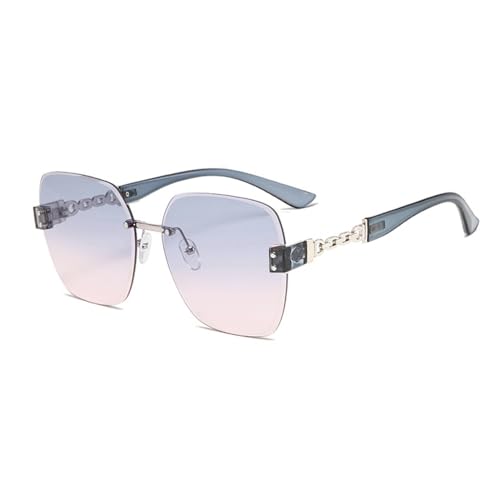 EJDHA Rahmenlose Damen Sonnenbrille, Verlaufsglas in Rosa, Beige Bügel (Graublau/Pink)