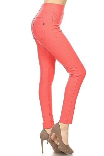 Image of Leggings Depot Women's Cotton Blend Stretch Pull-on Jeggings Casual Pants with Pockets (Available in Plus Size)