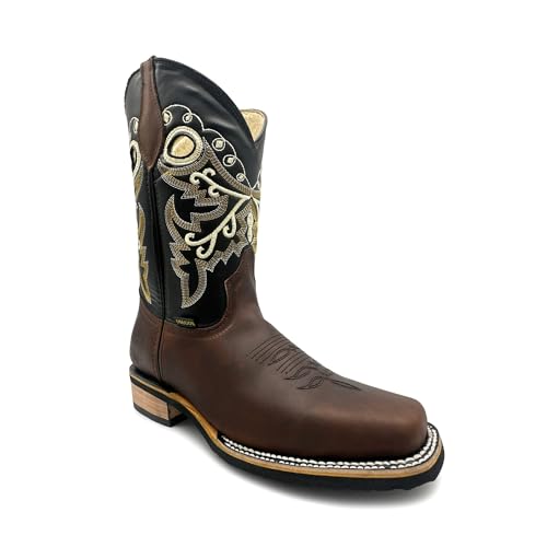 Western Shops Mens Genuine Leather Cowboy Square Toe Western Rodeo Boots
