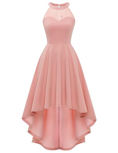 Bbonlinedress Abschlusskleid lang Damen Abendkleider elegant für Hochzeit Sommerkleid Neckholder High Low festliches Cocktailkleid Brautkleid-1Blush XL