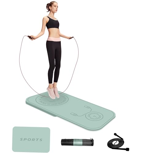 LERYG Jump Rope Mat Shockproof Exercise Skipping Mat All-Purpose Extra Thick High Density Anti-Tear Exercise Yoga Mat, Non Slip for Indoor and Outdoor(Matcha Green)