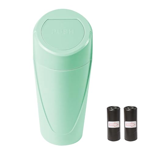 Image of Hovom Mini Car Trash Can with Lid, Portable Garbage Can for Car, Leakproof Cup Holder Automotive Garbage Bin with 2 Rolls of Trash Bags, Small Trash Storage Can for Car Home Office(Light Green)