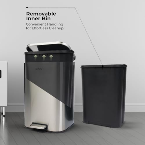 Image of HOFU Stainless Steel Pedal Dustbin with Lid | Soft-Close | Premium Satin Finish | For Home and Office | Size 26 cm x 38.5 cm (12 Litre)