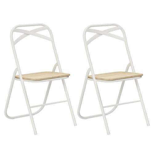 LuxNook Metall-Klappstuhl, 2er-Set mit Metall und MDF. Bequemer Klappstuhl für Gäste, Küche, Camping – Weiß