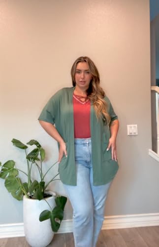 Image of IN'VOLAND Women Plus Size Lightweight Cardigan Short Sleeve Open Front Casual Summer Kimonos Cardigans with Pockets