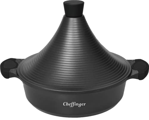 Cheffinger Fonte D'Aluminium Tajine Ø32cm Induction Silikongriffe Marmite Cuit-Vapeur Rôtissoire