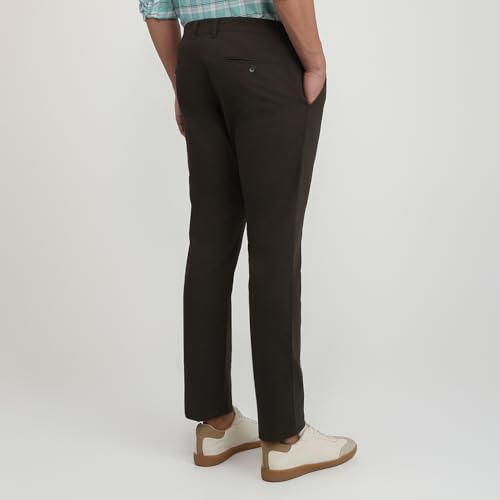 Image of Parx Men Low Rise Tapered Fit Solid-Dobby Pattern Cotton Blend Flat Front Casual Trouser