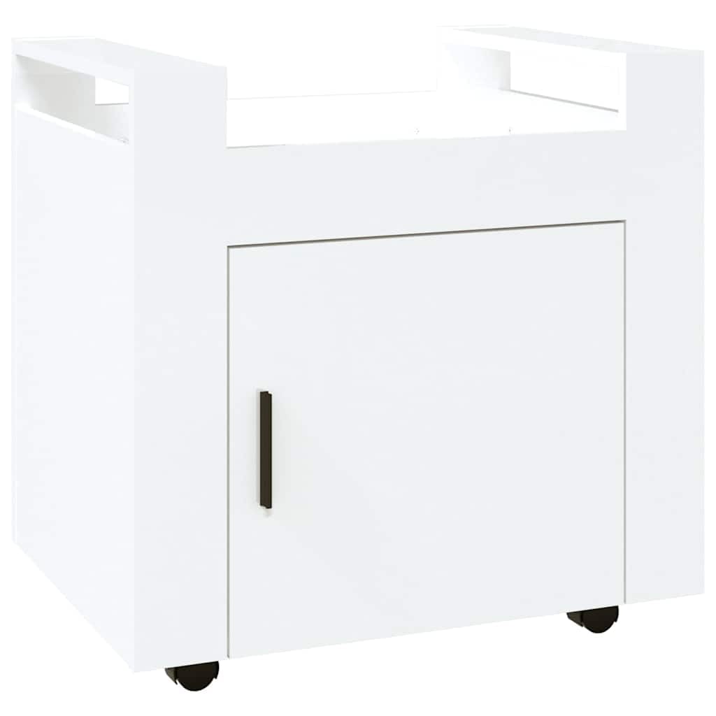 Carrello da ufficio con ruote, bianco lucido, 60 x 45 x 60 cm, mobile con porta, carrello per ufficio e studio