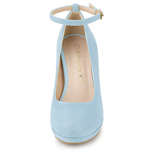 Allegra K Women's Round Toe Stiletto Heels Ankle Strap Sky Blue Pumps - 6 M US2