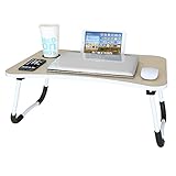 Averrex Laptop Desk for Bed, Foldable Laptop Bed Table with Cup Holder and Reading Holder, Lap Stand Breakfast Serving Tray Dorm Desk for Working, Writing, Gaming, Watching (Yellow)