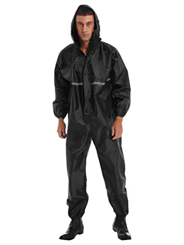 renvena Men's Hooded Jumpsuits Full zip One Piece Lightweight Hooded Raincoat Waterproof Rain Suit
