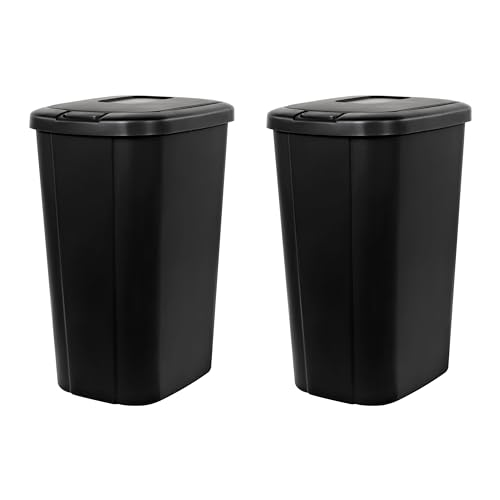 13.3-Gallon Touch Lid Kitchen Trash Can – Matte Black, Slim Plastic Garbage Bin with Spring-Loaded Lid, Fits 13 Gallon Bags, Odor-Reducing, Durable & Easy to Clean (2-Pack)
