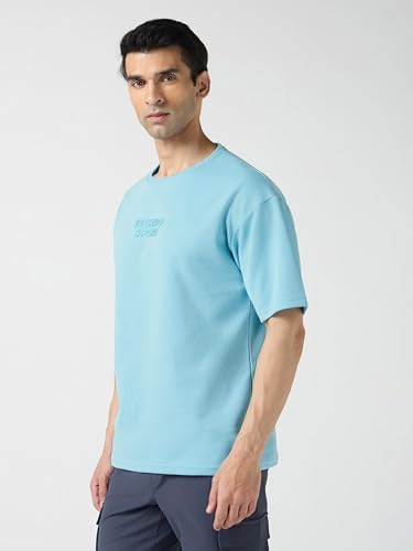 Image of TECHNOSPORT Men Printed Oversized Round Neck T-Shirt with COTFLEX, Dry Fit Sports Tee, Oversized Activewear T-Shirt for Gym, Running, Sports & Casual Wear