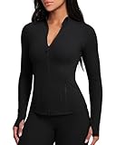 GYM RAINBOW Womens Zip Up Workout Jacket Running Jackets Lightweight Slim Fit Track Athletic Running Jacket Full Zip Up Workout Tops(Black,Medium)