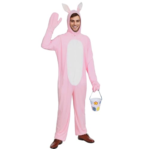 Crittygo Déguisement de Lapin Adulte, Costume de lapin rose Pâques, Déguisement lapins de Pâques pour Homme Femme