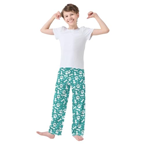 Puppy Dog Paw Print Bone Boys Long Pants Soft Trousers Elastic Waist Kids Lounge Bottoms with Pockets S-XL2
