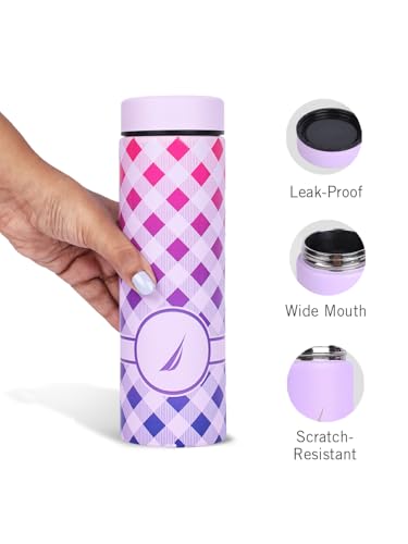 Image of NAUTICA Premium Leak-Proof Insulated Water Bottle - 1pc (Stern)| 500ml | Stainless Steel Flask with 24 Hours Temperature Retention | Ideal for Travel, Gym, Office Use Titanium Printed-Violet /Blue