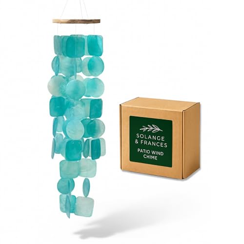 Solange & Frances Patio Decor, Garden Decor, Wind Chimes for Outdoors, Capiz Shells Windchimes for Outdoors. Unique, Gifts for Women (Turquoise)