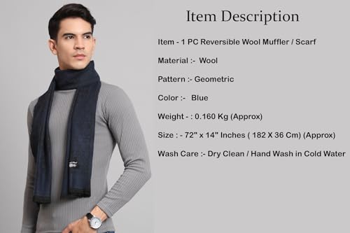 Image of Ravaiyaa - Attitude is everything Men's Geometric Pattern Casual Muffler Winter Wool Long Scarf 72 inchx14 inch Inch (Blue)