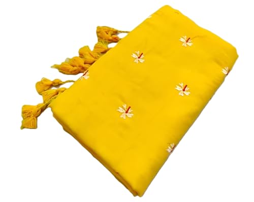 Image of Women's Floral Embroidered Handloom Pure Cotton Saree
