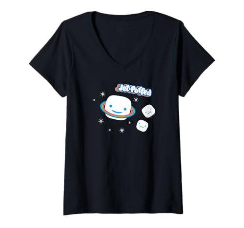 Donna Jet-Puffed Marshmallow Galaxy Rainbow Planet Cute Logo Maglietta con Collo a V
