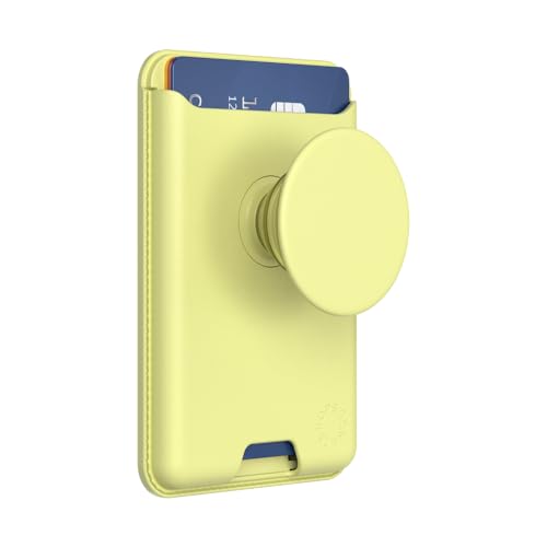 PopSockets Phone Wallet with Expanding Grip and Adapter Ring for MagSafe, Phone Card Holder, Wireless Charging Compatible, Wallet Compatible with MagSafe, Cute PopSockets - Butter Yellow