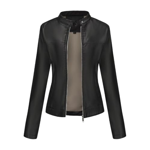 Veste en cuir de moto pour femme NYSDM avec col montant pour le printemps et l'automne