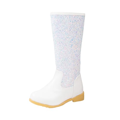 Rhinestone Sparkly Girls Cowboy Boots Kids Fleece Plush Pointed Toe Low Heel Mid Calf Zipper Winter Warm Shoes