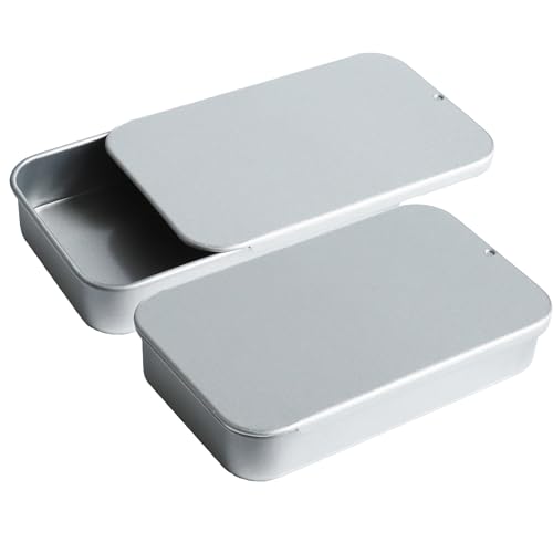 Image of 2 Pcs Mini Metal Slide Top Tin Containers, 3.15 x 1.97 x 0.59 Inches, Small Rectangular Containers, Storage Box for Candies, Jewelry, Crafts, Survival Kits(Silver)