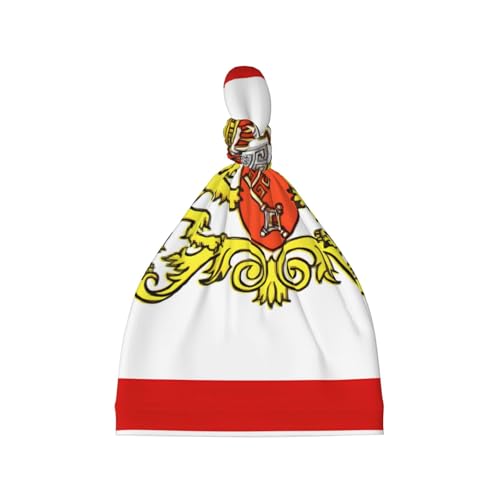 Newborn Baby Hat, Senate of Bremen Flag Print Soft Top Knot Beanie Cap, Cute Baby Headwear for 0-6 Months Black