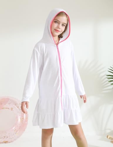 Image of Girls Swim Cover Up Kids Long Sleeve Swimsuit Coverup Terry Beach Pool Clothes with Sunglasses