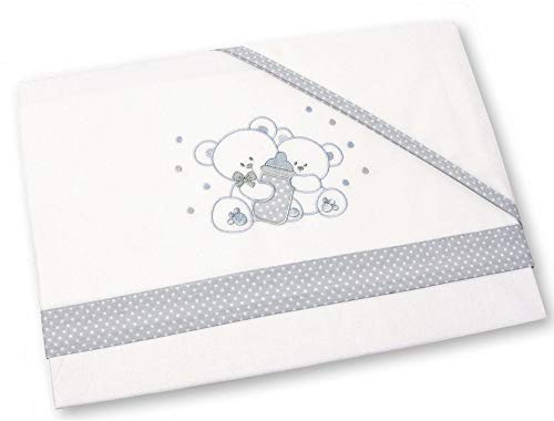 Mercato House - Juego de Sábanas Cuna Osito Biberón/Sábanas para Bebe/Sábana Encimera + Bajera + Funda de Almohada/Sábana 100% Algodón, Color Gris (Gris, Cuna - 60x120)