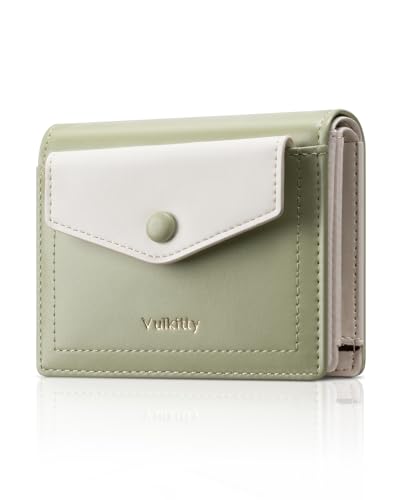 Bifold Multiple Card Wallet for Women Rfid Blocking Leather Credit Card Purse with Zipper Closure Pockets(Green)