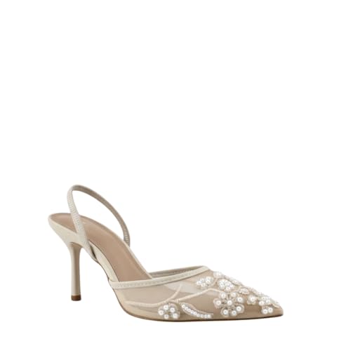 MODELISA   Zapatos de Tacón Slingback Malla Bordada de Punta para Mujer (Beige, Sistema Tallas Calzado EU, Adulto, Mujer, Números, Mediano, 36)
