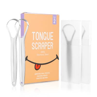 Raspador de lengua aprobado por dentistas  Paquete de 2 con estuches de viaje  Limpiador de lengua de acero inoxidable  Para adultos y niños
