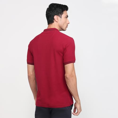 Image of Raymond Men Modern Fit Solid Pattern Pure Cotton Polo Neck Half Sleeve Casual T-Shirt