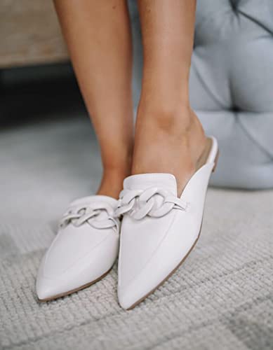 Image of Juliet Holy Womens Mules Flats Pointed Toe Backless Loafers Slip on Metal Chain Slides