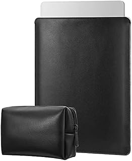 MoKo Laptop Sleeve Fits 13/13.6" MacBook Air M2/M1/ Pro M1 13.3 2022-2018, Galaxy Tab S8+ 12.4", PU Leather Notebook Computer Briefcase Carrying Bag Slim Case Pouch with Small Bag, Black