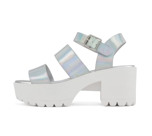 Image of Soda ACCOUNT ~ Women Open Toe Two Bands Lug sole Fashion Block Heel Sandals with Adjustable Ankle Strap