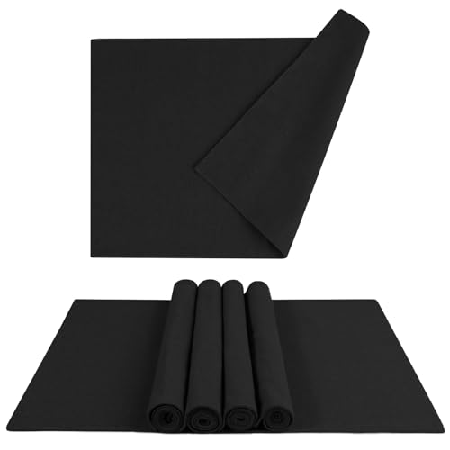 MANSPHIL Black Cloth Placemats Set of 6 Double Layer Thick Fabric Table Mats Faux Linen Place Mats Heat Resistant Washable Wrinkle Free Dining Kitchen Table Decor, 13x19 Inch Oeko Tex Placemat