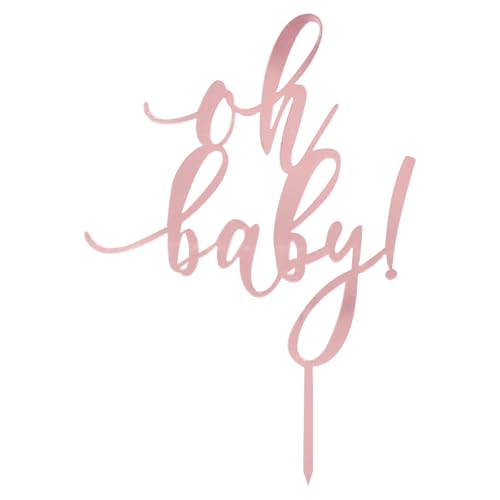 Hopzab Oh Baby Cake Topper Pink Acrylic Baby Shower Cake Decorations for Gender Reveal Party Boys Girls Happy Birthday Christening Party Celebration Cake Toppers