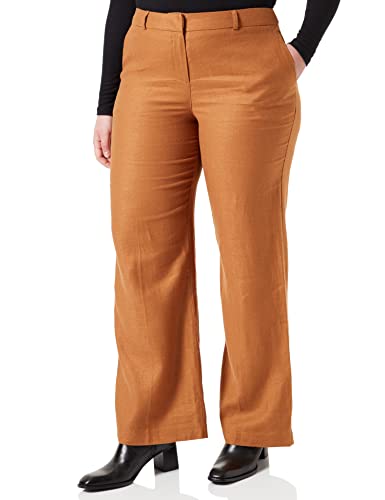 Marchio Amazon - find. Pantaloni Gamba Larga in Lino Donna, Marrone (Tan), 42, Label: S